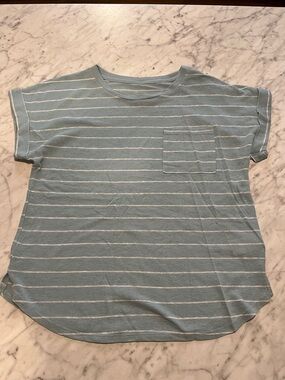 A new day Light Blue Striped Pocket Tee